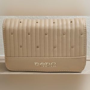 Bebe ALIAH Crossbody Bag Faux Leather Logo Leather Beige NWT